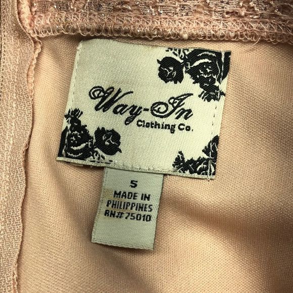 Blush Pink Lace Dress with Rhinestone Waist Dress - Picture 6 of 8